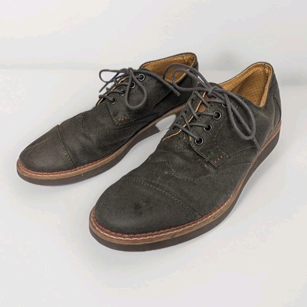 Toms Java Brown Canvas Lace Up Casual Dressy Oxfords Comfort Shoes Mens 9.5